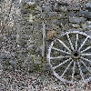 Wagon wheel and ruins on Bar Island
